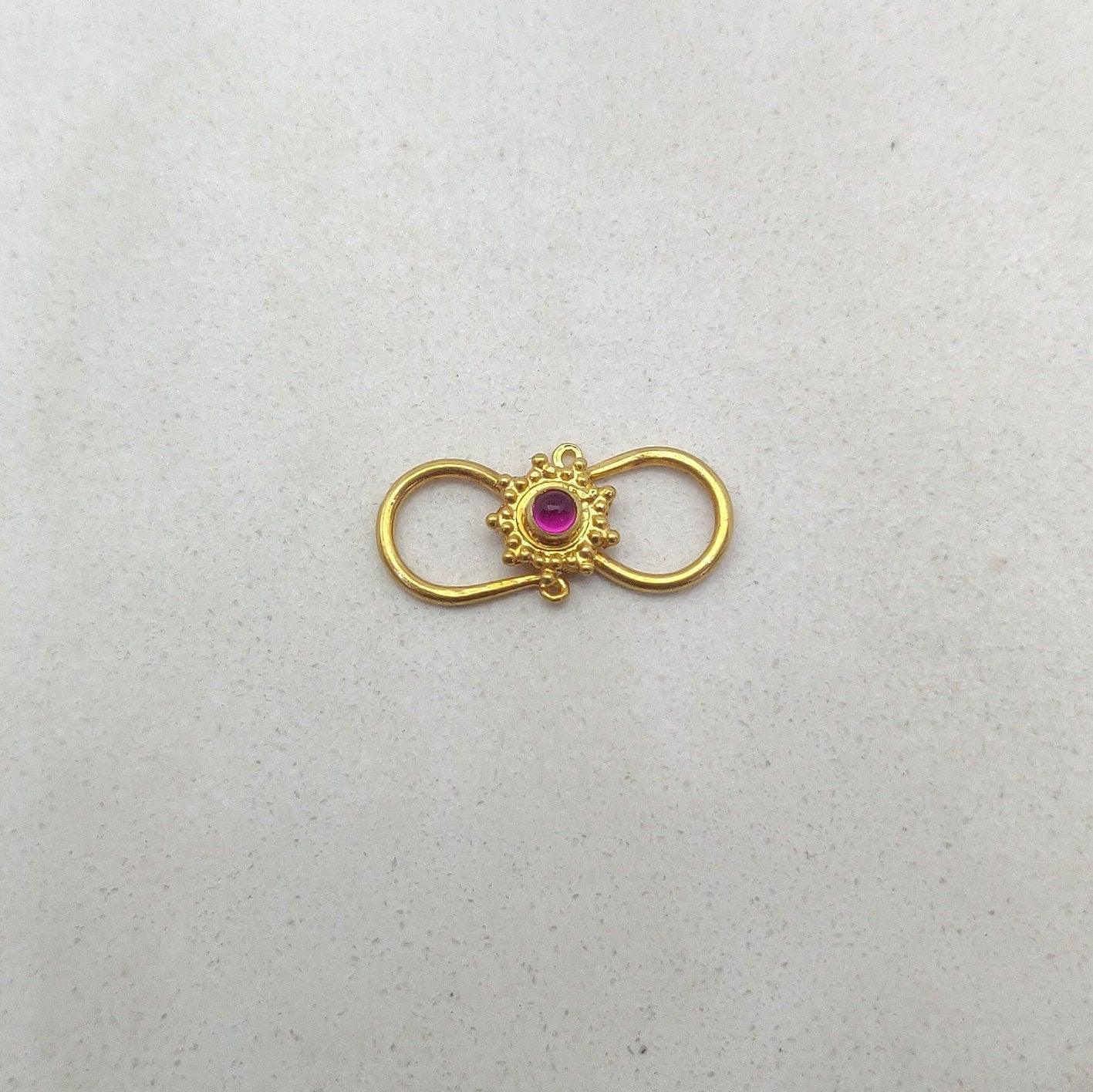 18k Yellow Gold Stone Studded S Clasps Lock Findings 18mm - Kanika Creations