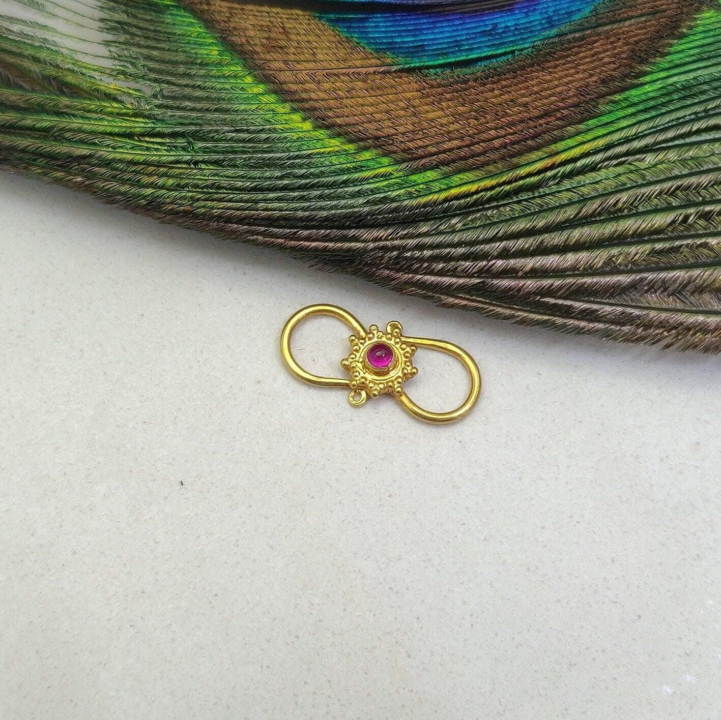 18k Yellow Gold Stone Studded S Clasps Lock Findings 18mm - Kanika Creations
