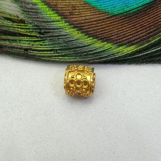 18k Solid Yellow Gold Drum Textured Spacer Bead 9mm - Kanika Creations