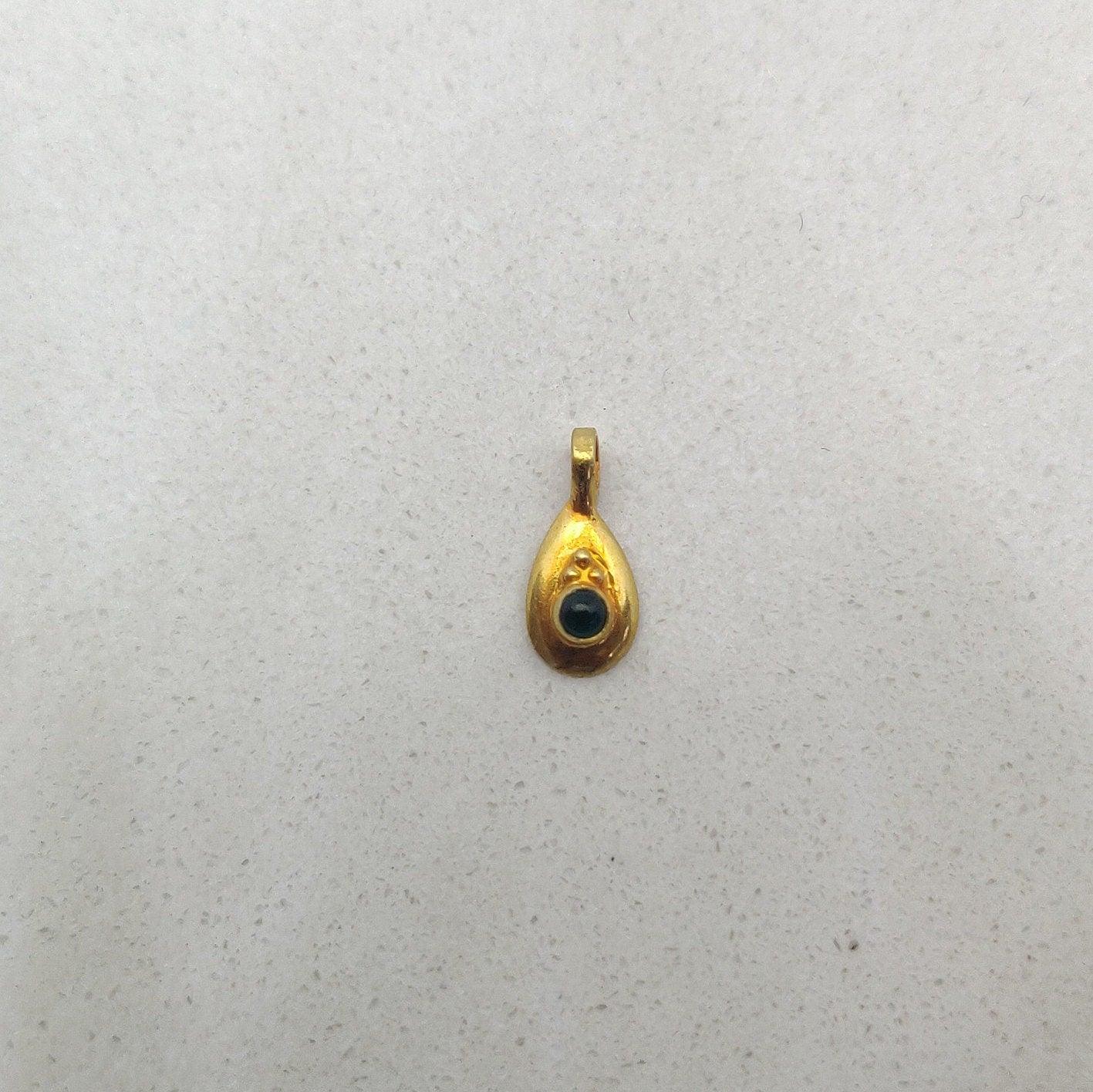 18k Yellow Gold Tear Drop Stone Charm Pendent 7mm - Kanika Creations