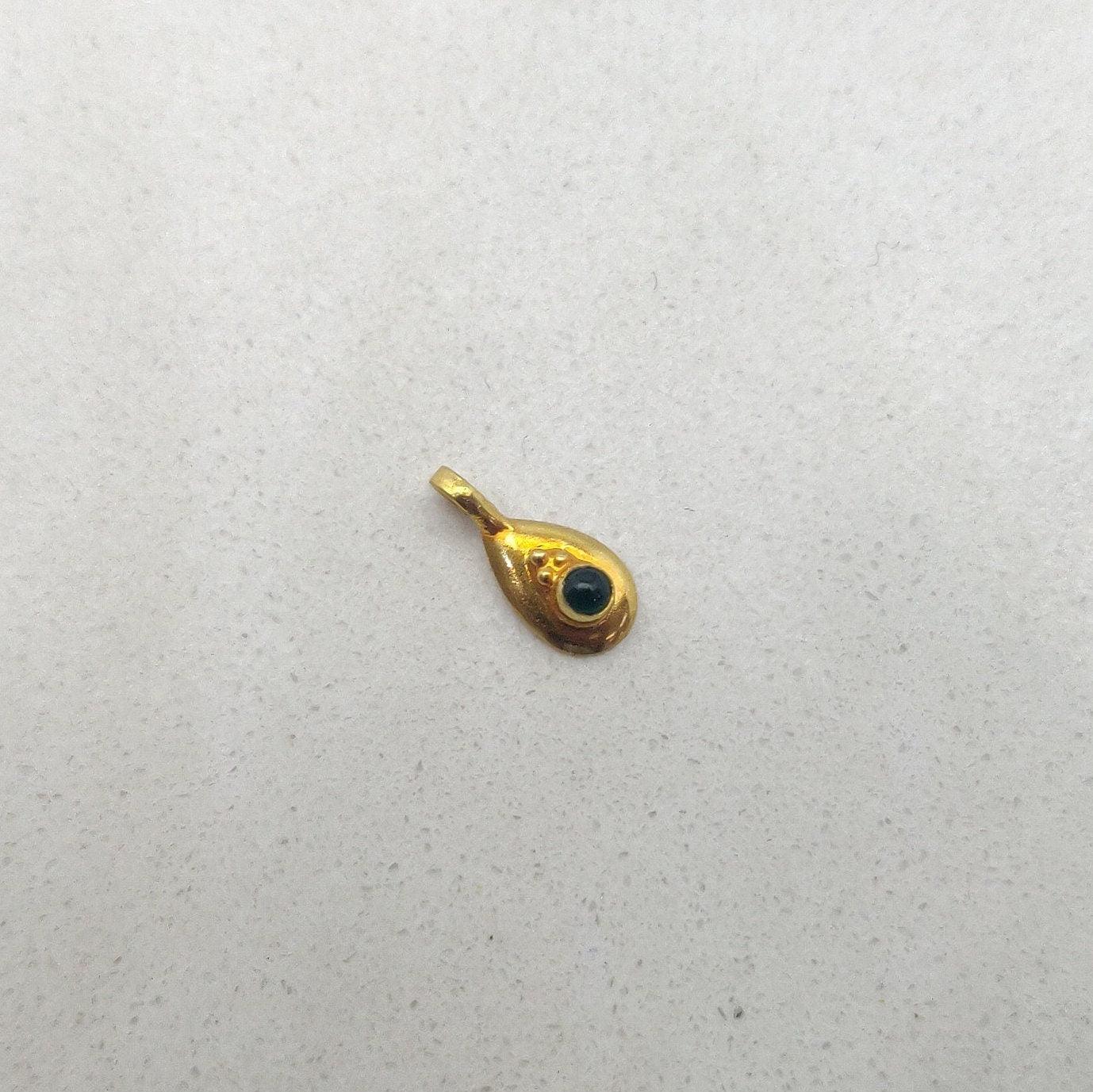 18k Yellow Gold Tear Drop Stone Charm Pendent Jewelry 7mm - Kanika Creations