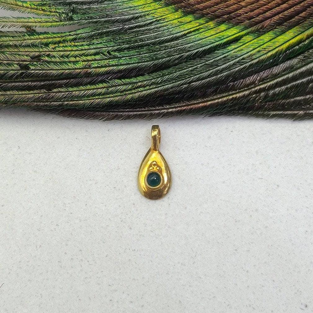 18k Yellow Gold Tear Drop Stone Charm Pendent 7mm - Kanika Creations