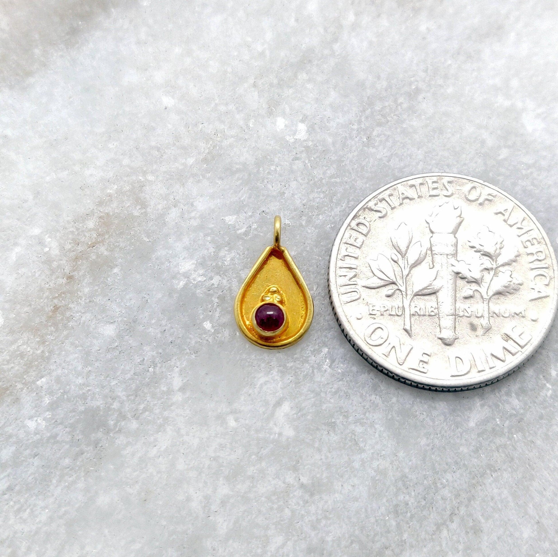 18K Solid Yellow Gold Teardrop Charm Pendant 6x10mm - Kanika Creations