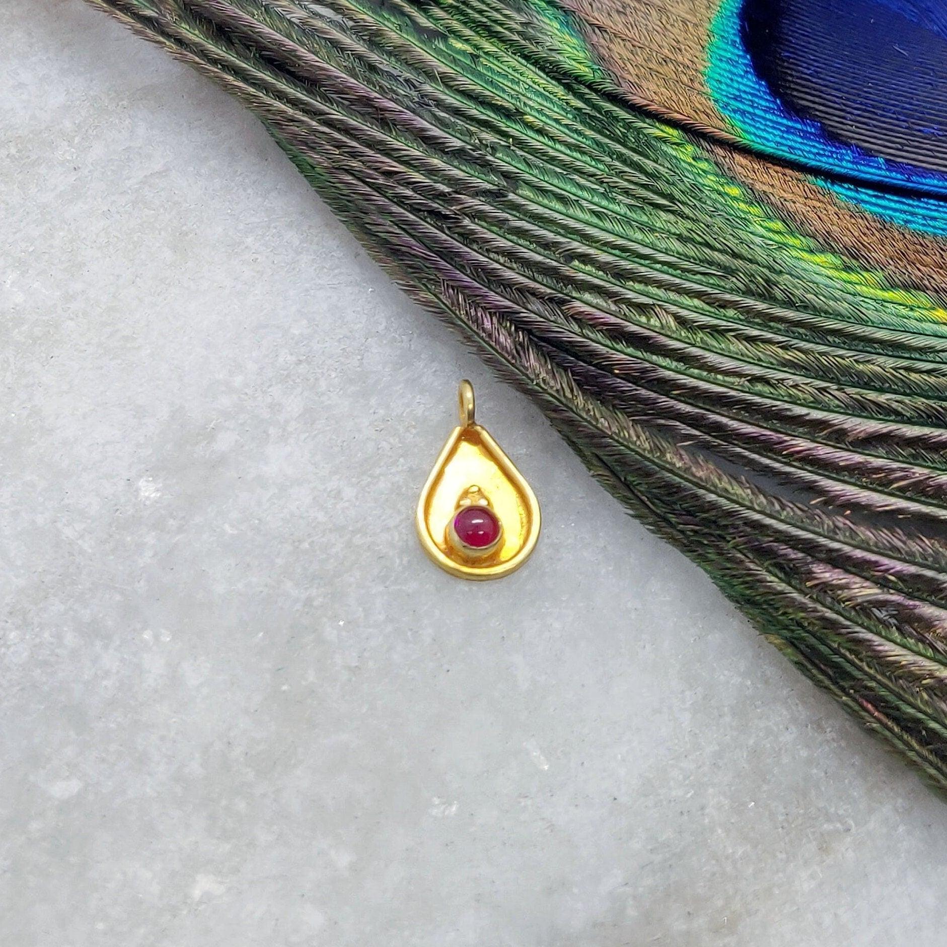 18K Solid Yellow Gold Teardrop Charm Pendant 6x10mm - Kanika Creations