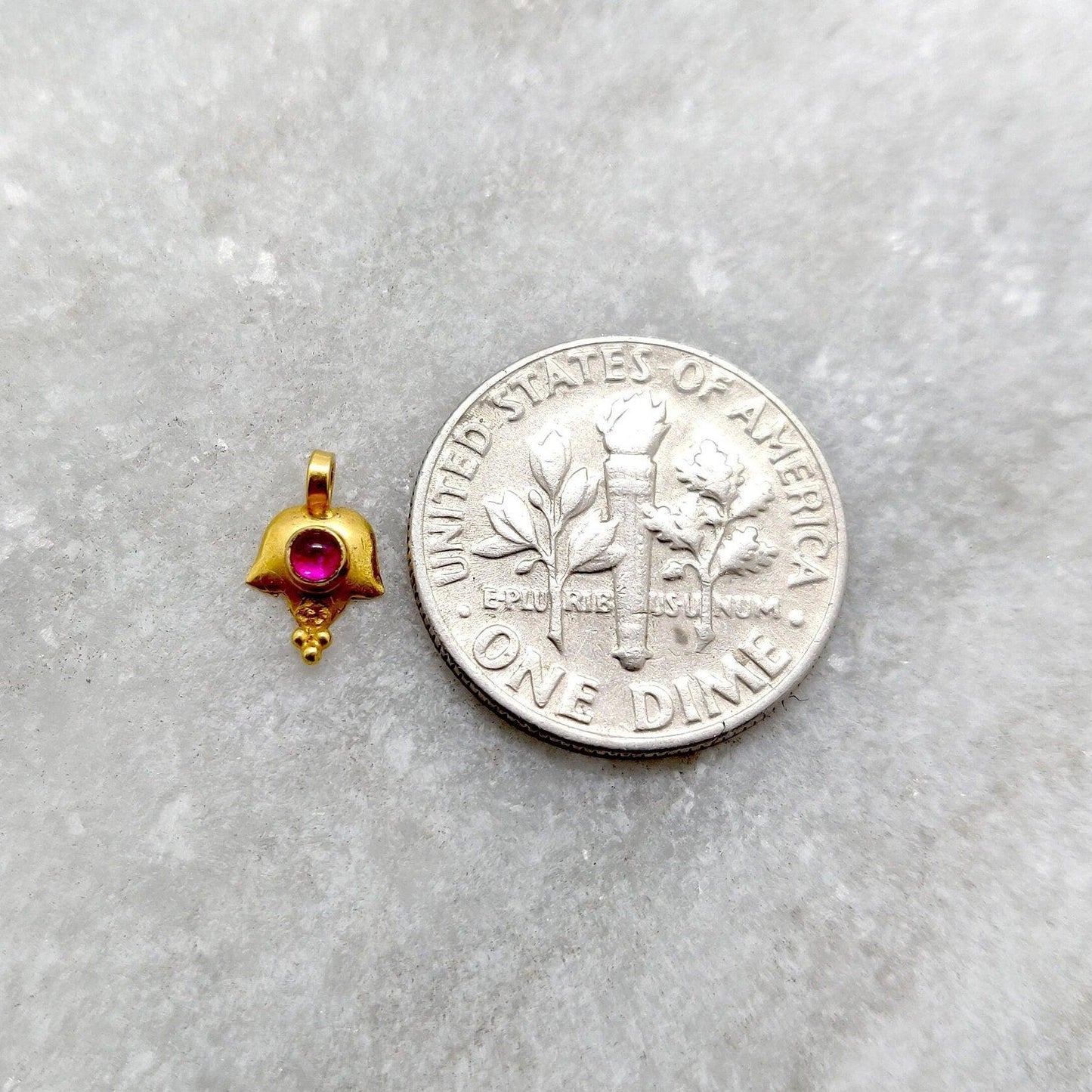 18k Gold Minimalist Charm Pendant with Stone 9mm - Kanika Creations