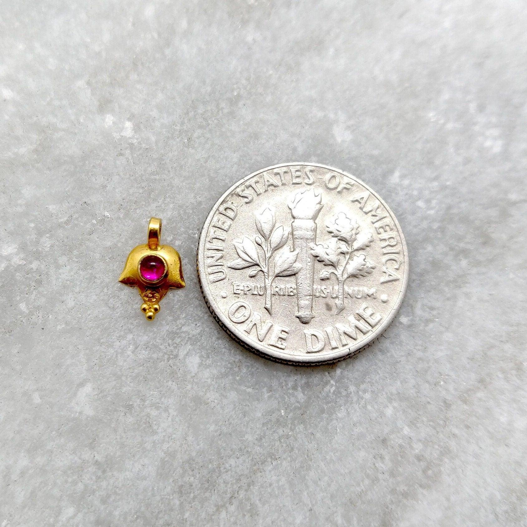 18k Solid Yellow Gold Minimalist Charm Pendant with Stone 9mm - Kanika Creations