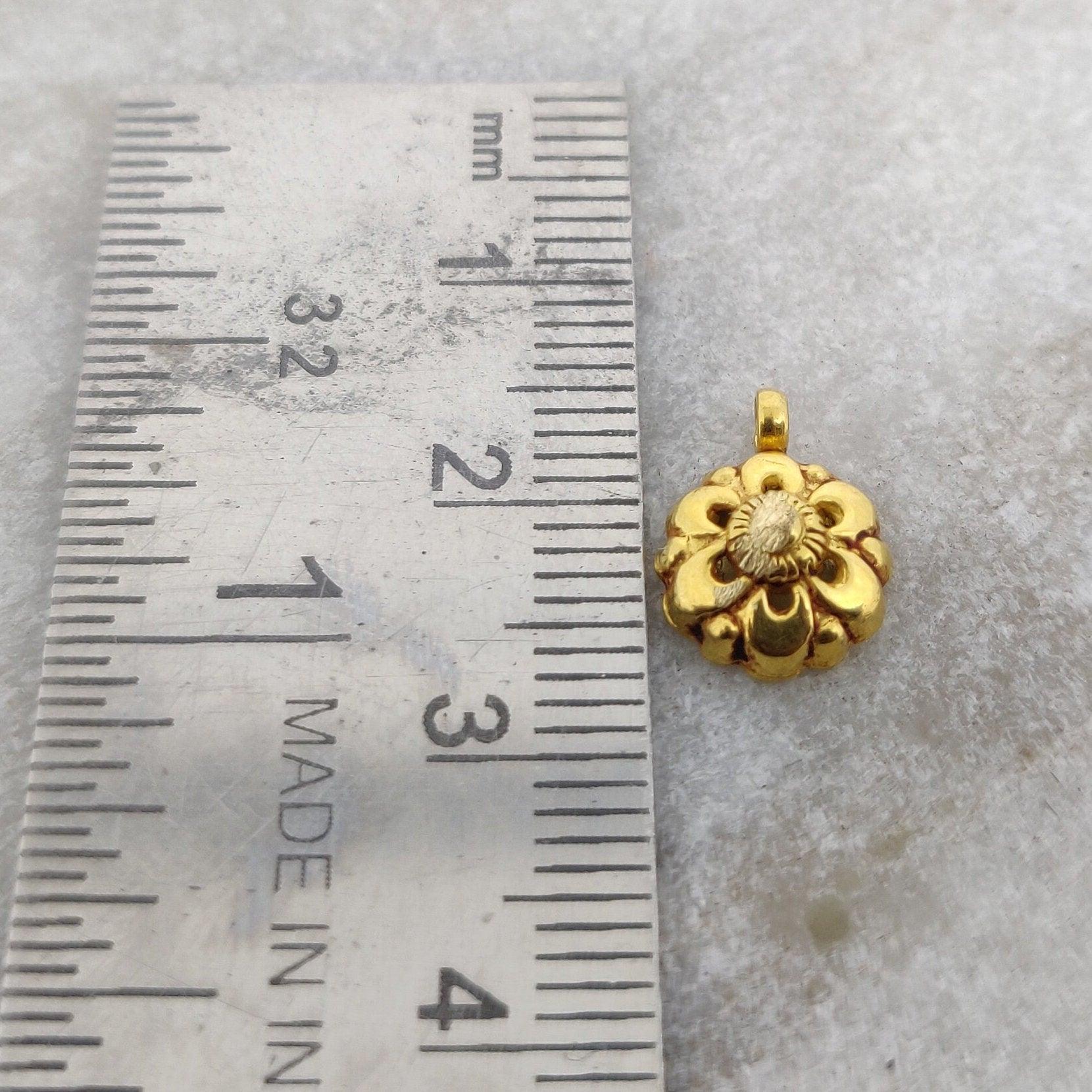 18k Solid Yellow Gold Fancy Floral Charm Pendant 4x9mm - Kanika Creations