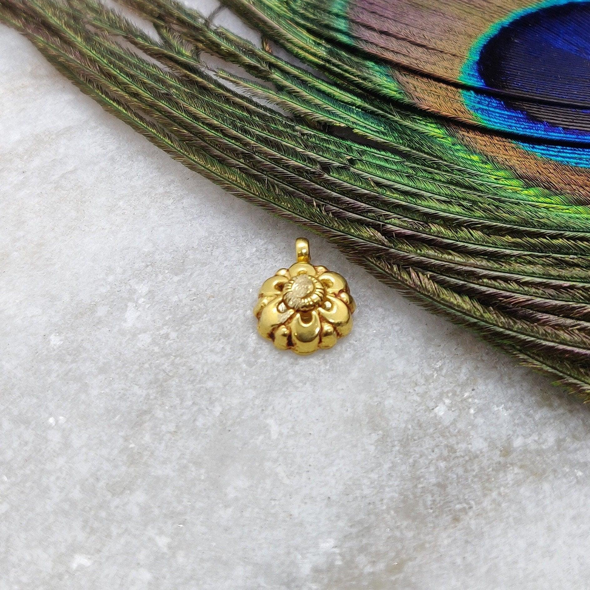 18k Solid Yellow Gold Fancy Floral Charm Pendant 4x9mm - Kanika Creations