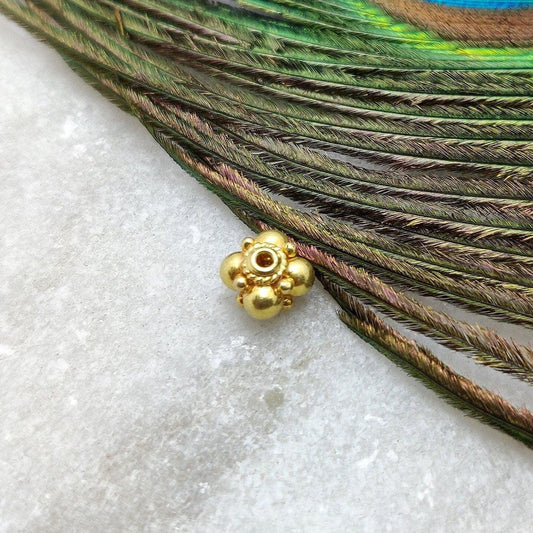 18k Solid Yellow Gold Floral Spacer Beads 5x6mm - Kanika Creations
