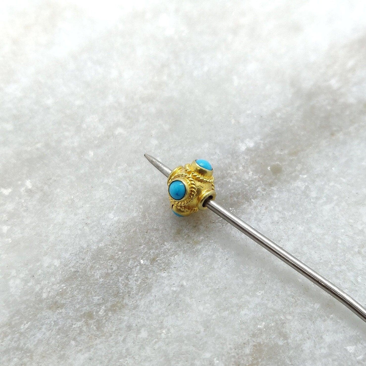 18k Solid Yellow Gold Turquoise Spacer Beads 6mm - Kanika Creations