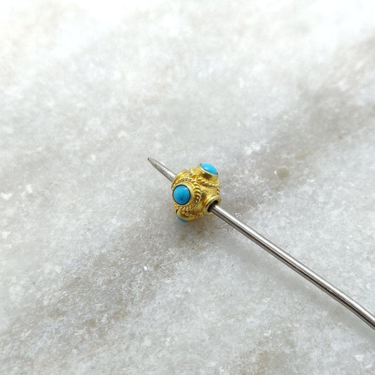 18k Solid Yellow Gold Turquoise Spacer Beads 6mm - Kanika Creations