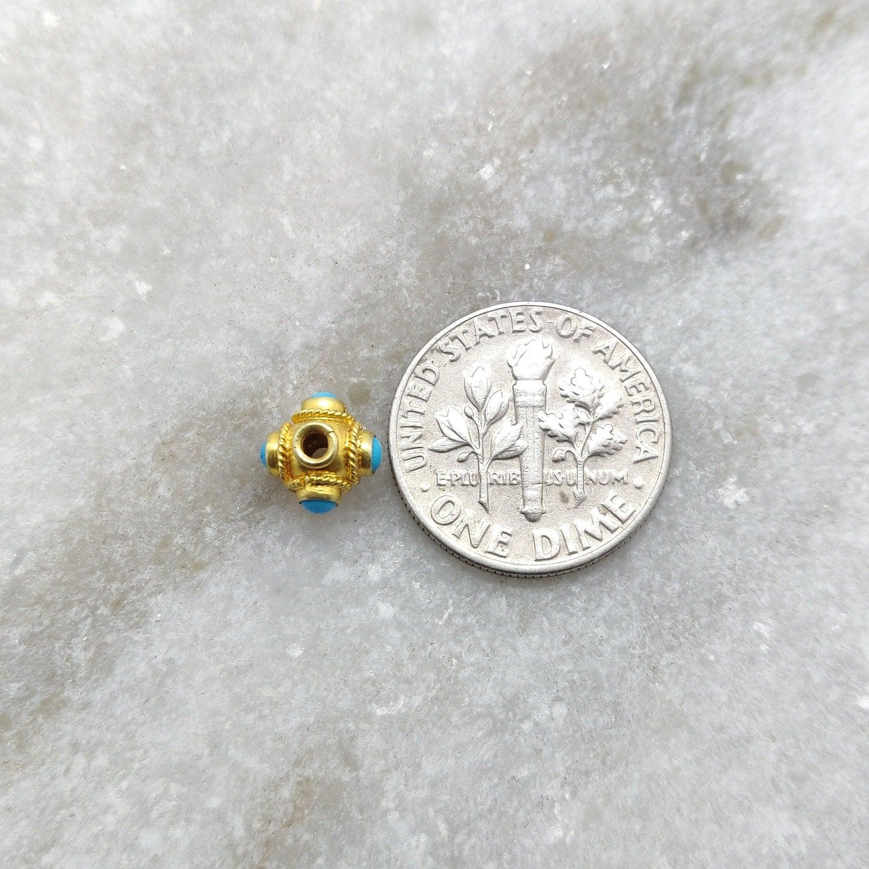 18k Solid Yellow Gold Turquoise Spacer Beads 6mm - Kanika Creations