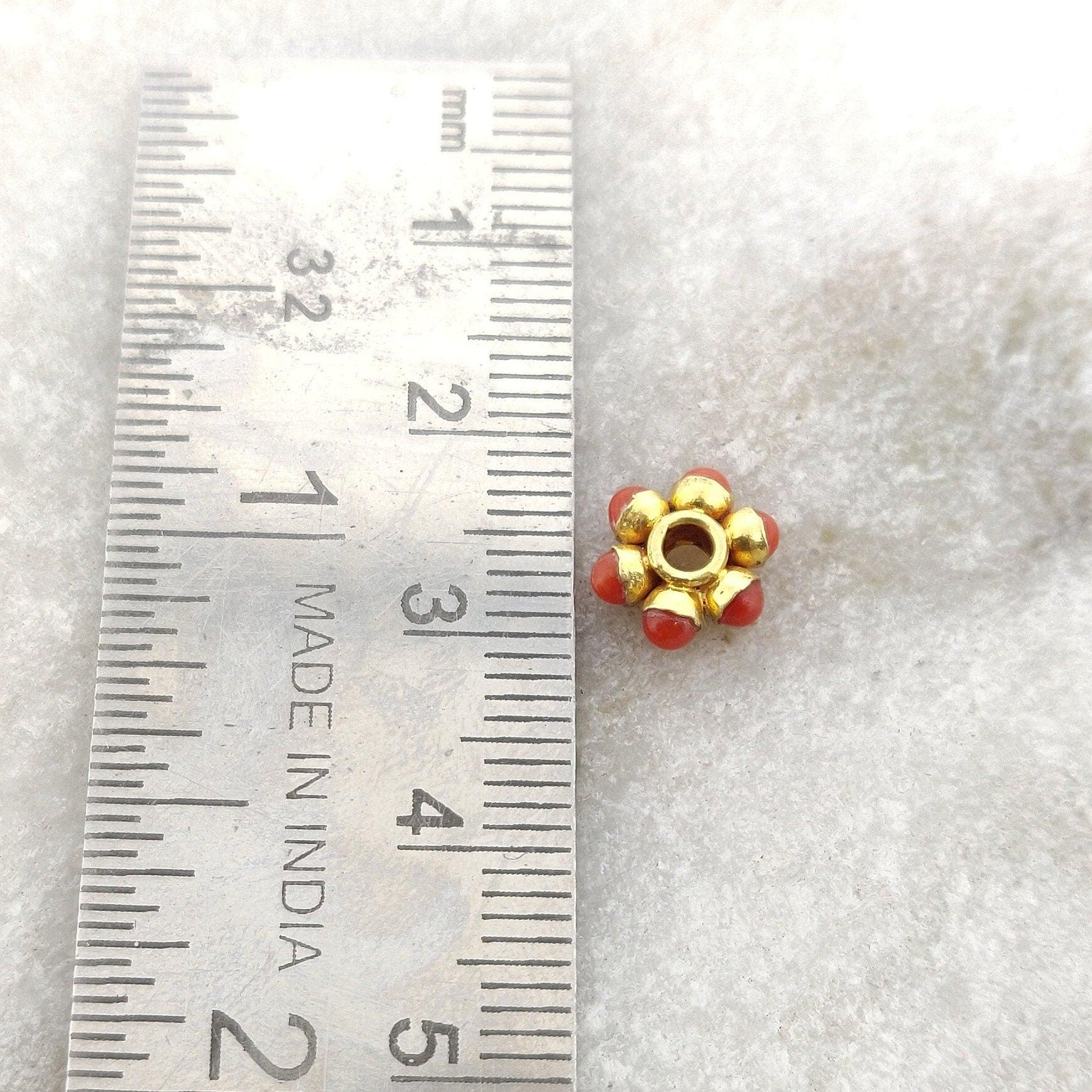 18k Gold Bead Wheel Coral Stone Spacer Beads 8mm - Kanika Creations