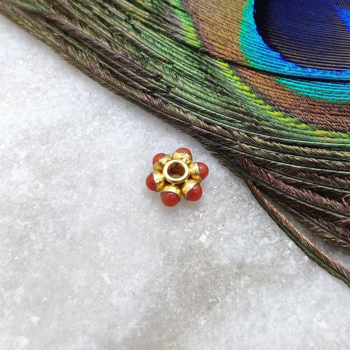18k Gold Bead Wheel Coral Stone Spacer Beads 8mm - Kanika Creations