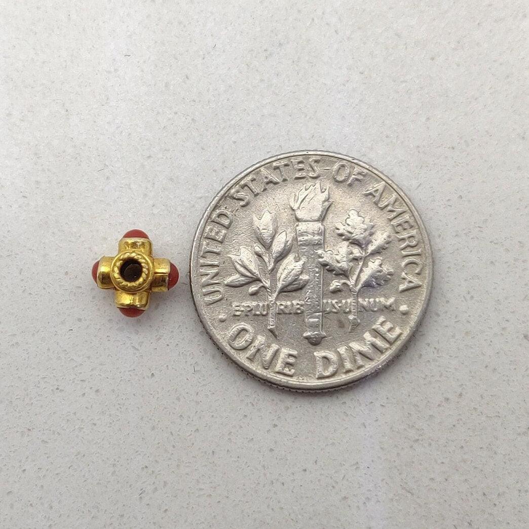 18k Solid Yellow Gold Stone Studded Wheel Spacer Beads 5x4mm - Kanika Creations