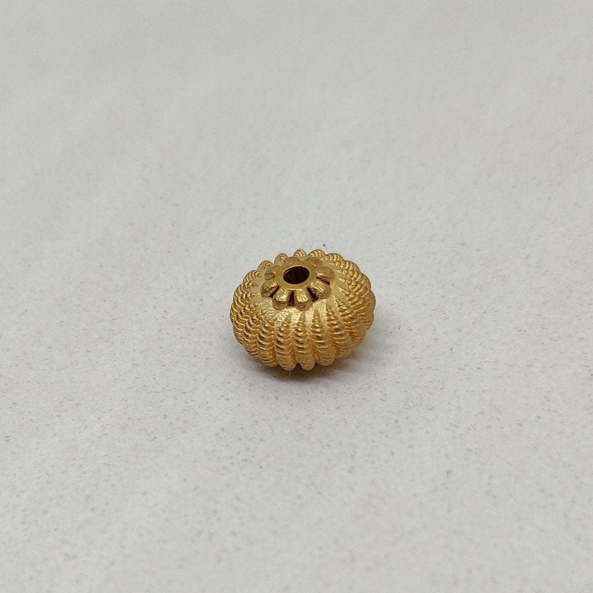 18k Yellow Gold Unique Engraved Rondelle Spacer Beads 10MM - Kanika Creations