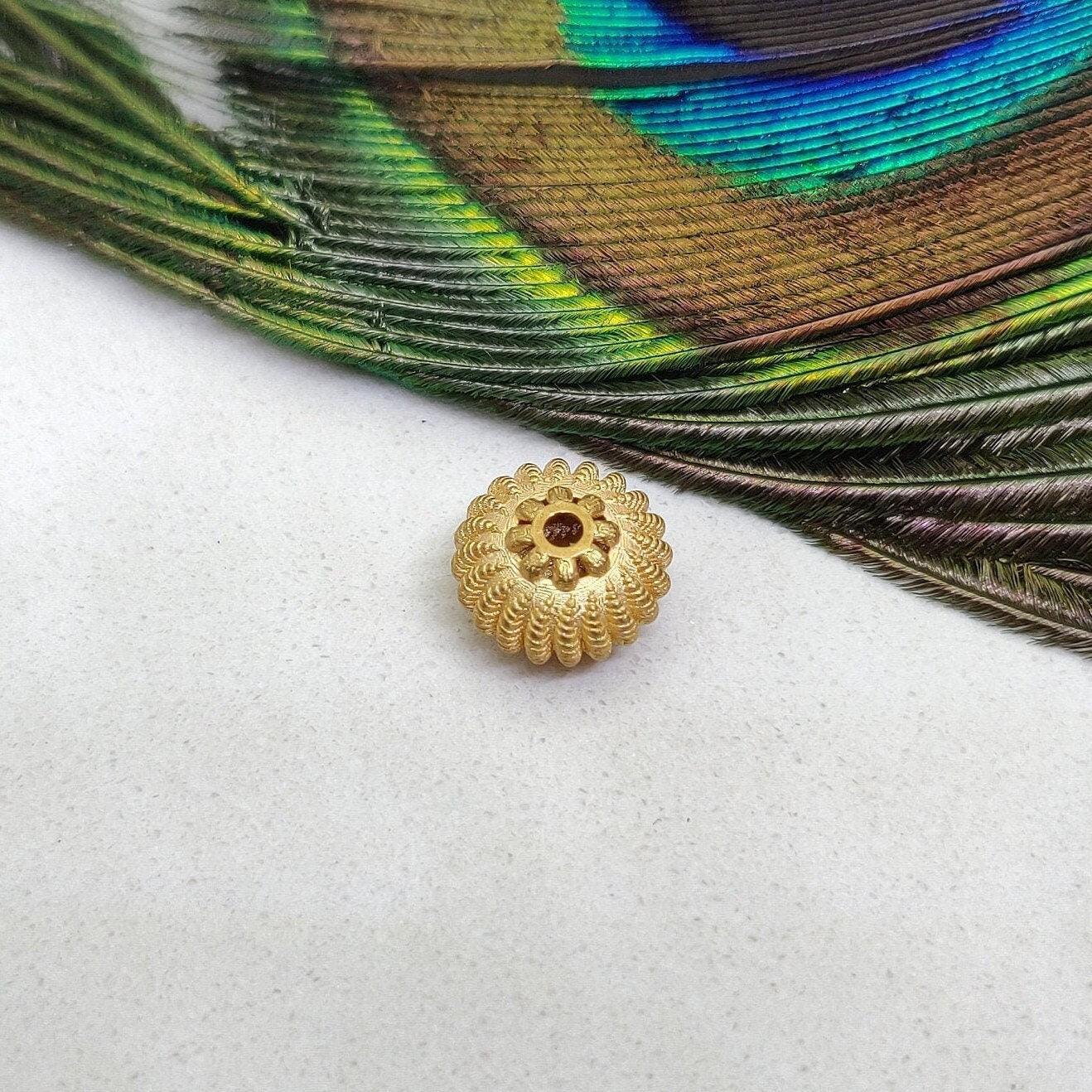 18k Yellow Gold Unique Engraved Rondelle Spacer Beads 10MM - Kanika Creations