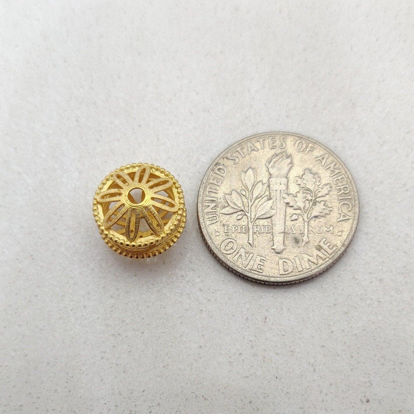18k Yellow Gold Wheel Design Spacer Beads Supply 10mm - Kanika Creations