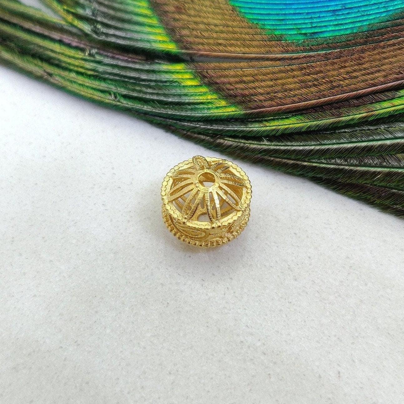 18k Yellow Gold Wheel Design Spacer Beads Supply 10mm - Kanika Creations