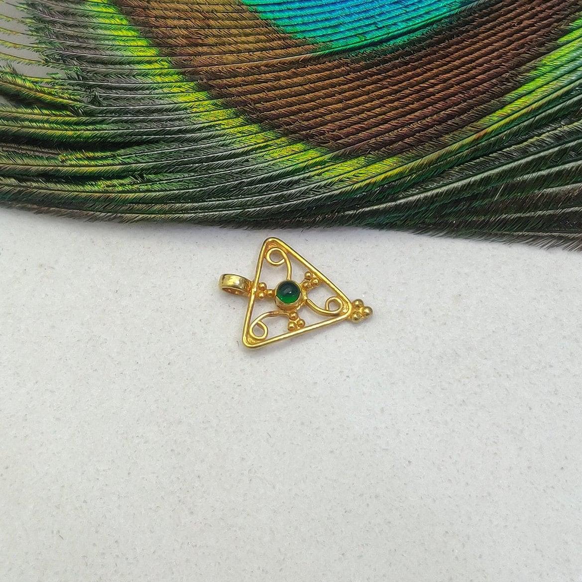 18k Solid Yellow Gold Stone Studded Triangle Charm 12x11mm - Kanika Creations