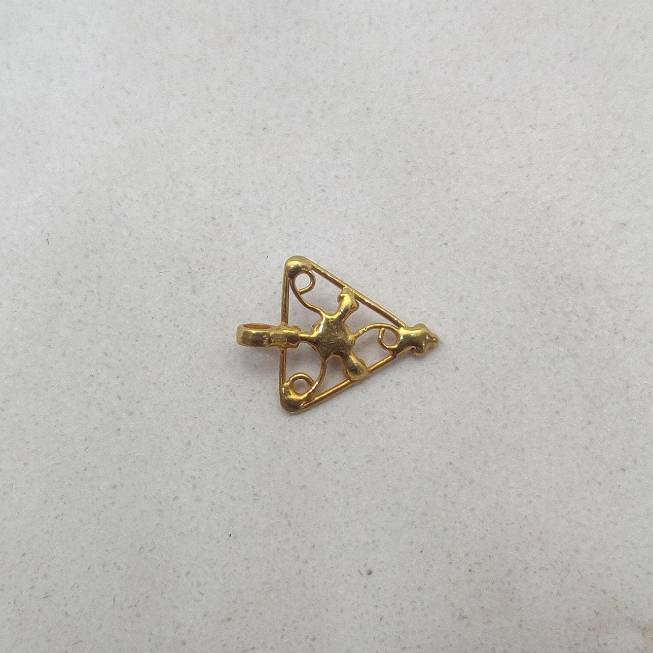 18k Solid Yellow Gold Stone Studded Triangle Charm 12x11mm - Kanika Creations