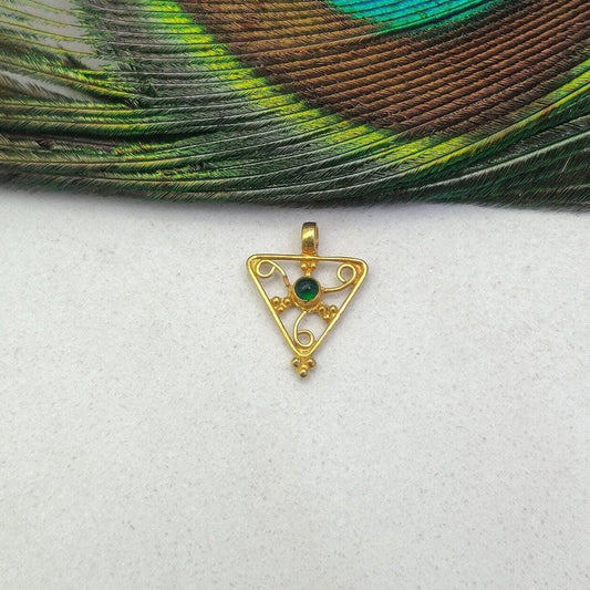 18k Solid Yellow Gold Stone Studded Triangle Charm 12x11mm - Kanika Creations