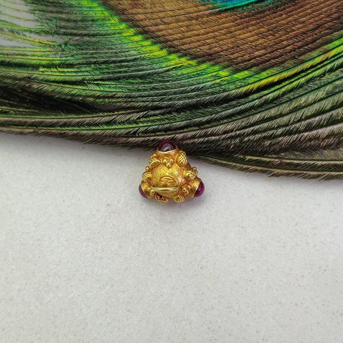 18k Solid Yellow Gold Ruby Round Beads 7mm - Kanika Creations