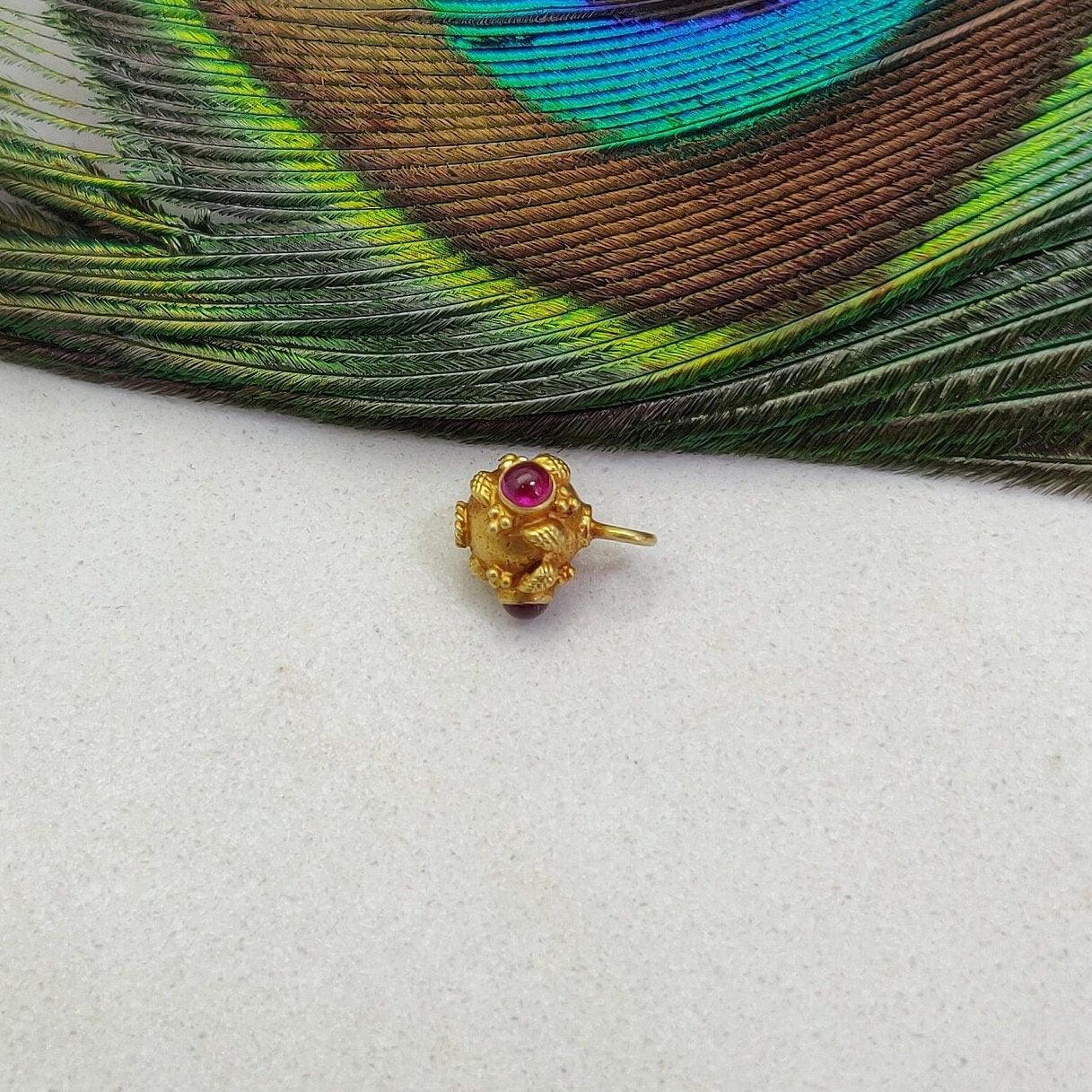 18k Solid Yellow Gold Ruby Round Beads 7mm - Kanika Creations
