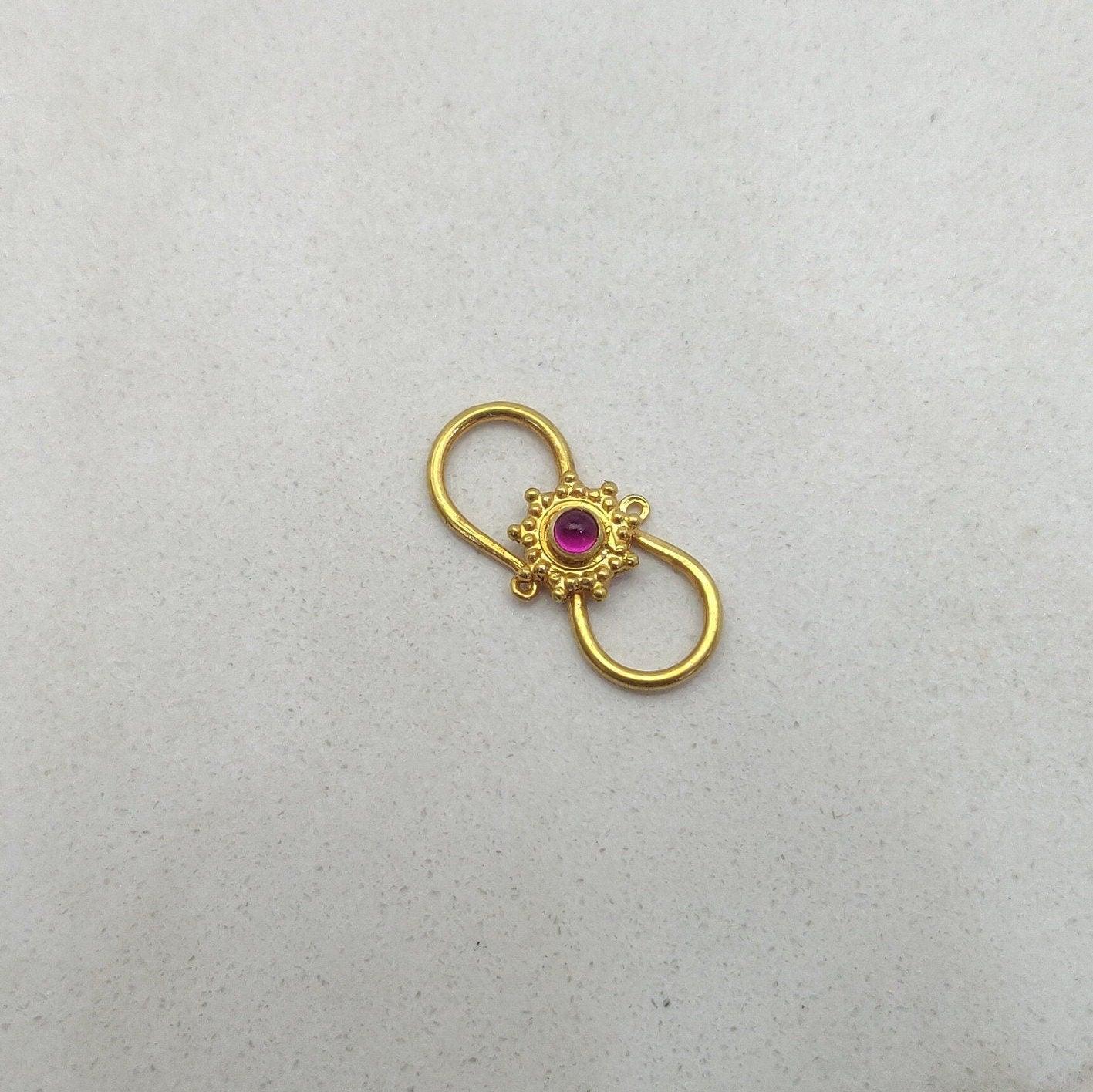 18k Yellow Gold Stone Studded S Clasps Lock Findings 18mm - Kanika Creations