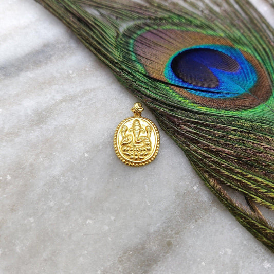 18k Solid Yellow Gold God Ganesha Pendant - Kanika Creations