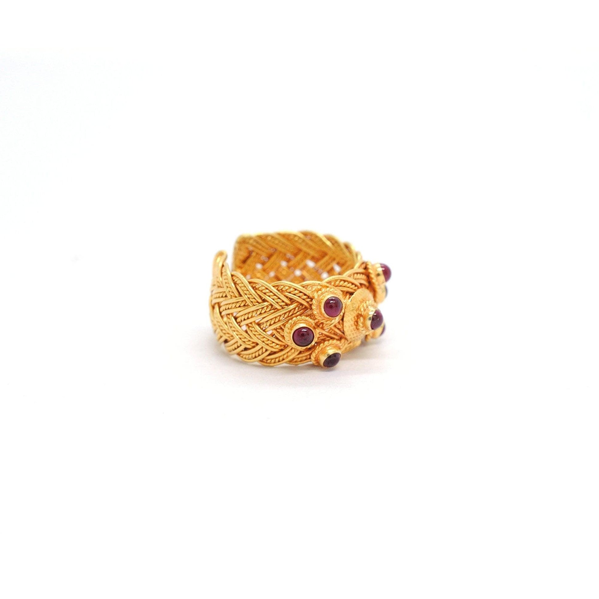 18k Solid Yellow Gold Ruby Vintage Adjustable Band Ring - Kanika Creations