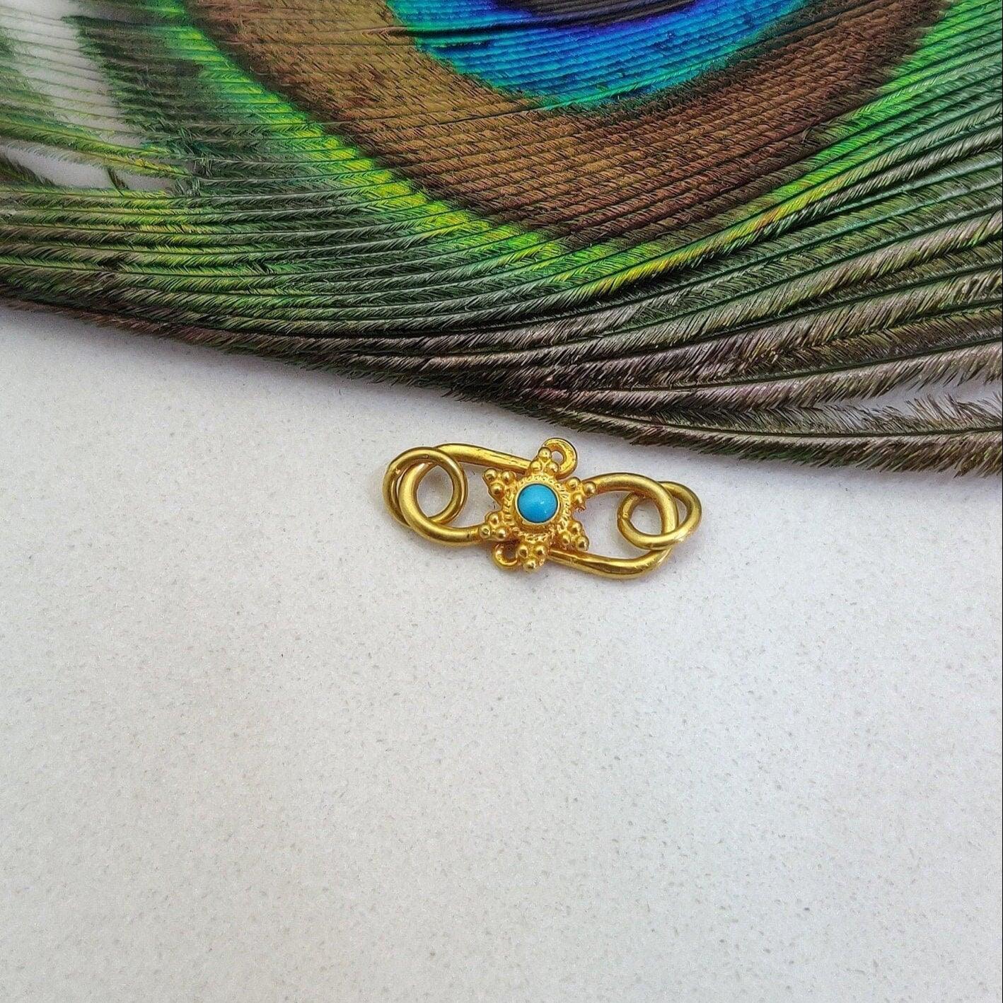 18k Yellow Gold Turquoise Stones S Clasp Lock Finding 17mm - Kanika Creations