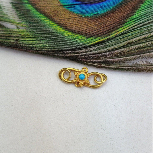 18k Yellow Gold Turquoise Stones S Clasp Lock Finding 17mm - Kanika Creations
