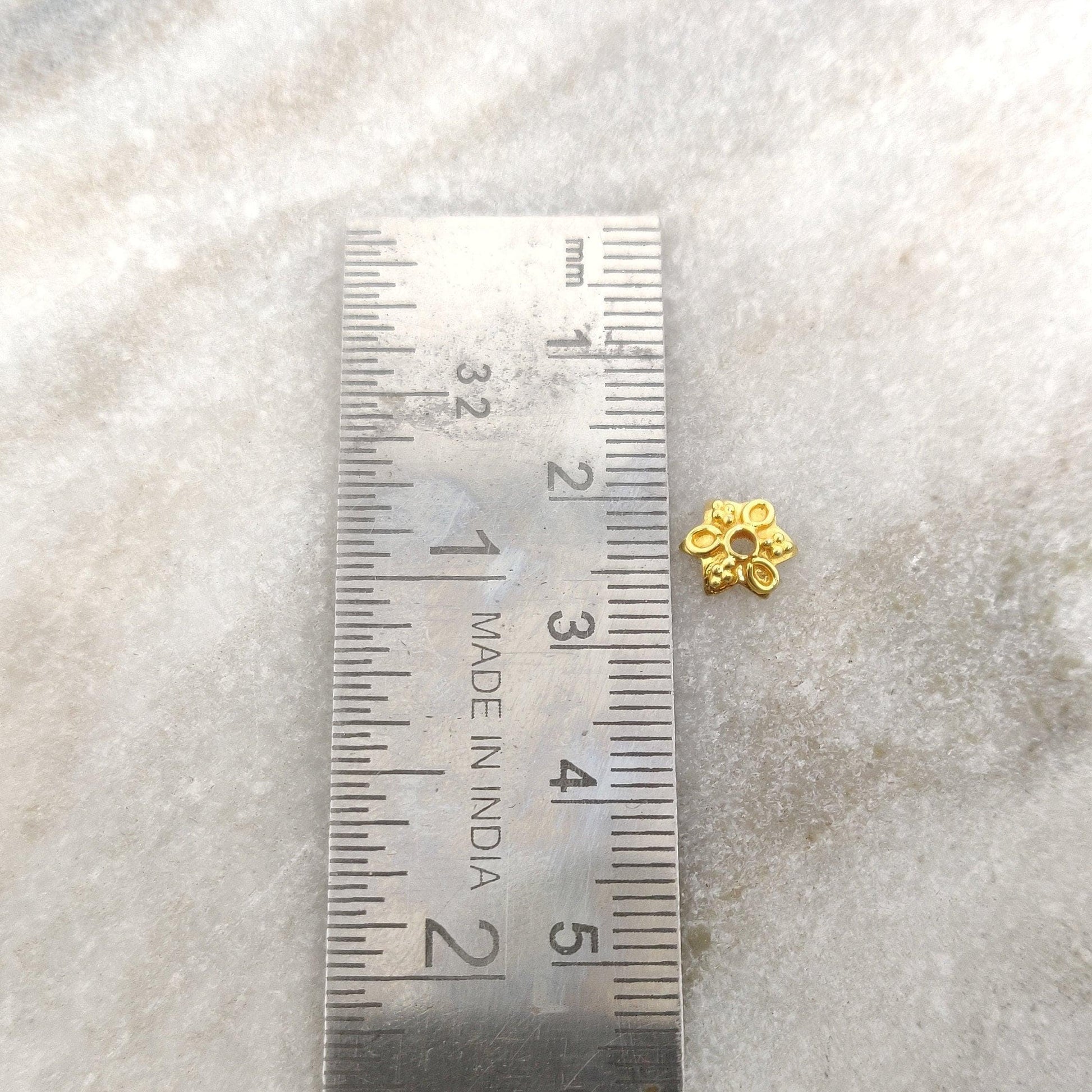 18k Yellow Gold Vintage Fancy Floral Bead Cap - Kanika Creations