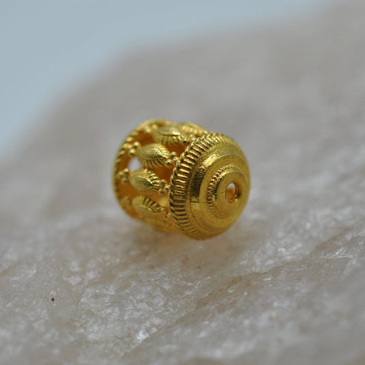 18k Gold Antique Carved Drum Spacer Beads Finding - Kanika Creations