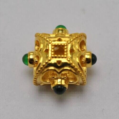 18k Solid Yellow Gold Emerald Cushion Spacer Beads 11x6.5mm - Kanika Creations