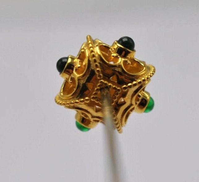 18k Solid Yellow Gold Emerald Cushion Spacer Beads 11x6.5mm - Kanika Creations