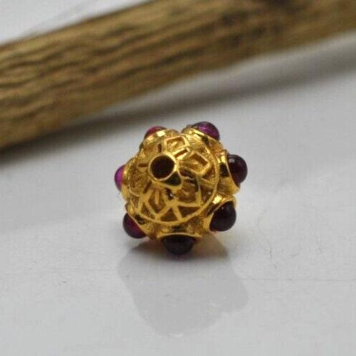 18k Solid Yellow Gold Stones Studded Rondelle Beads - Kanika Creations