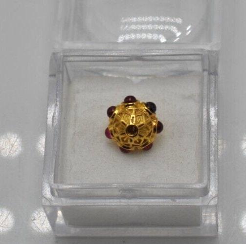 18k Solid Yellow Gold Stones Studded Rondelle Beads - Kanika Creations