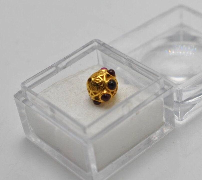 18k Solid Yellow Gold Stones Studded Rondelle Beads - Kanika Creations