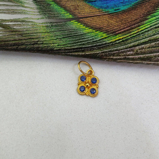 18K Solid Yellow Gold Blue Sapphire Charm Pendant 8.5mm - Kanika Creations
