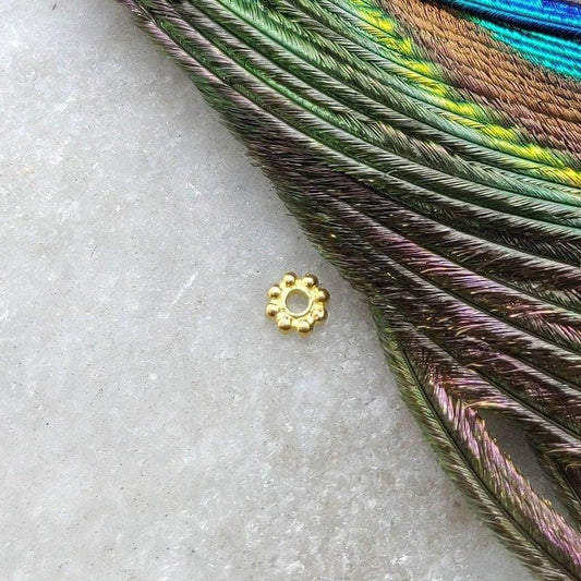 18k Solid Gold Daisy Spacer Jewelry Supplies Sold as 4 Pcs - Kanika Creations