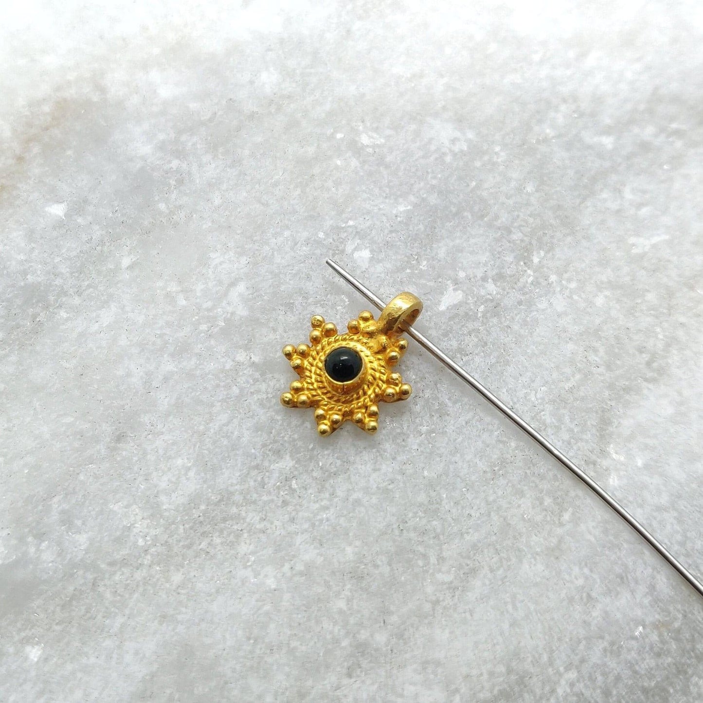 18k Solid Yellow Gold Sun Charm Stone Pendant 9x11mm - Kanika Creations