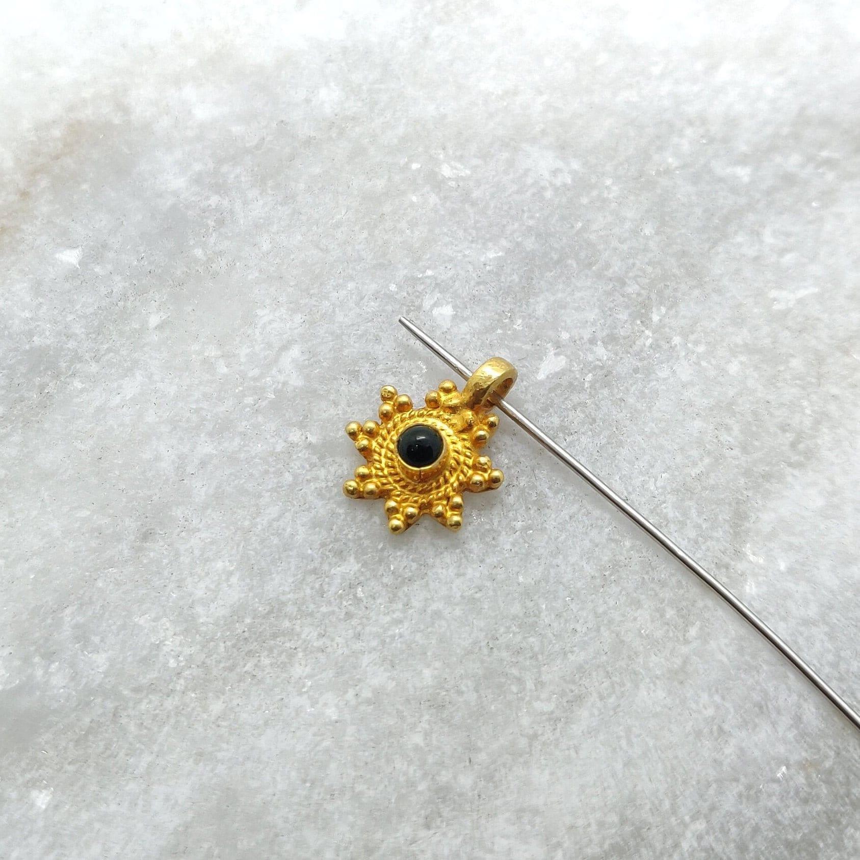 18k Solid Yellow Gold Sun Charm Stone Pendant 9x11mm - Kanika Creations
