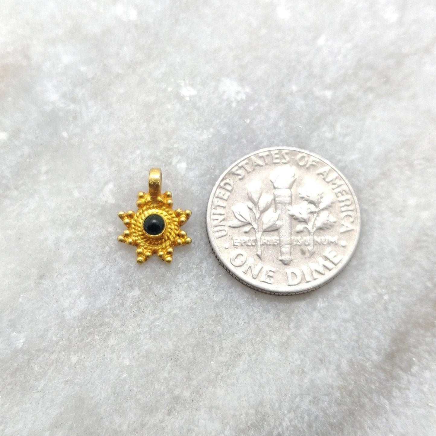 18k Solid Yellow Gold Sun Charm Stone Pendant 9x11mm - Kanika Creations