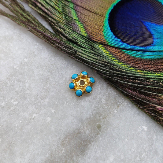18k Yellow Gold Turquoise Flower Spacer Bead - Kanika Creations