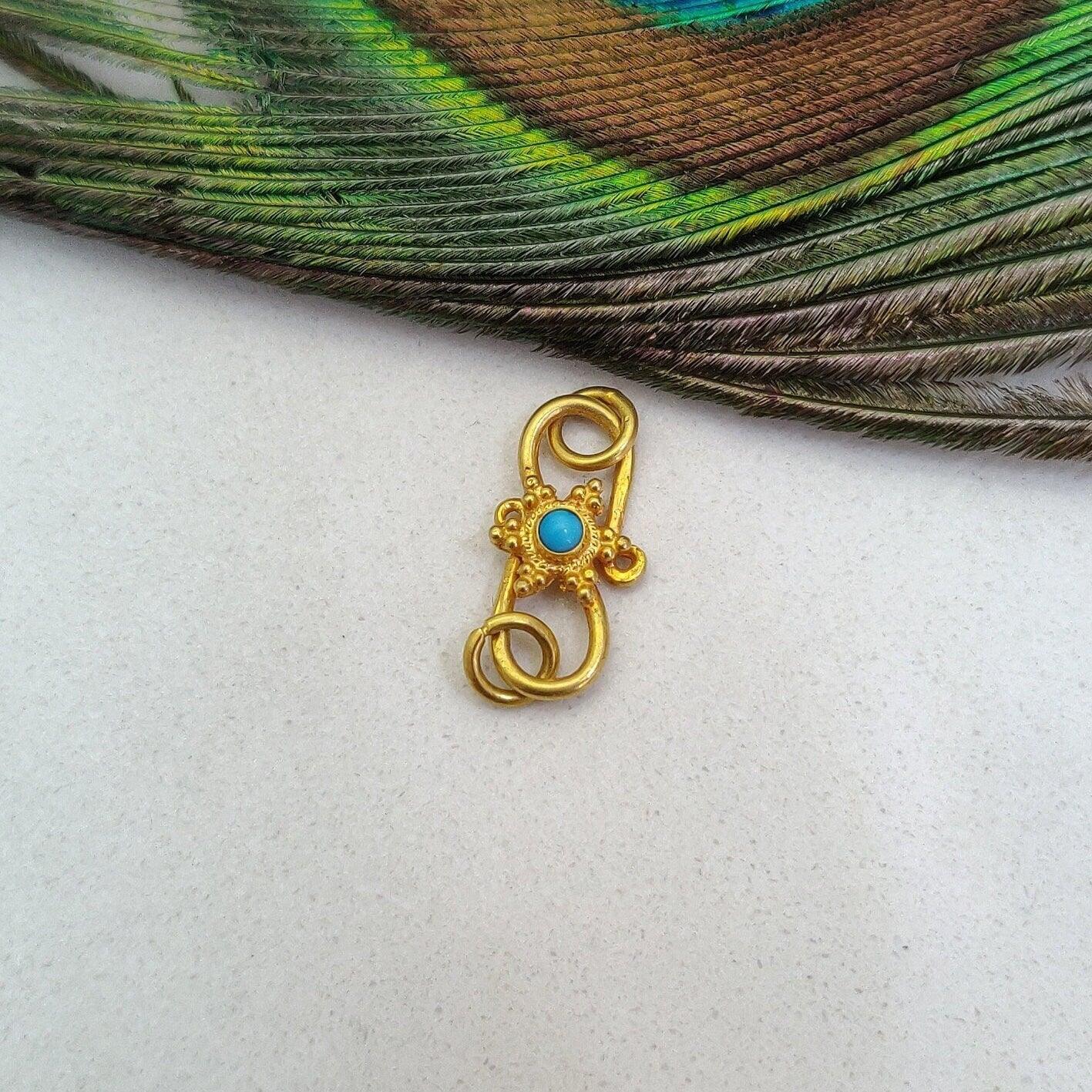 18k Yellow Gold Turquoise Stones S Clasp Lock Finding 17mm - Kanika Creations
