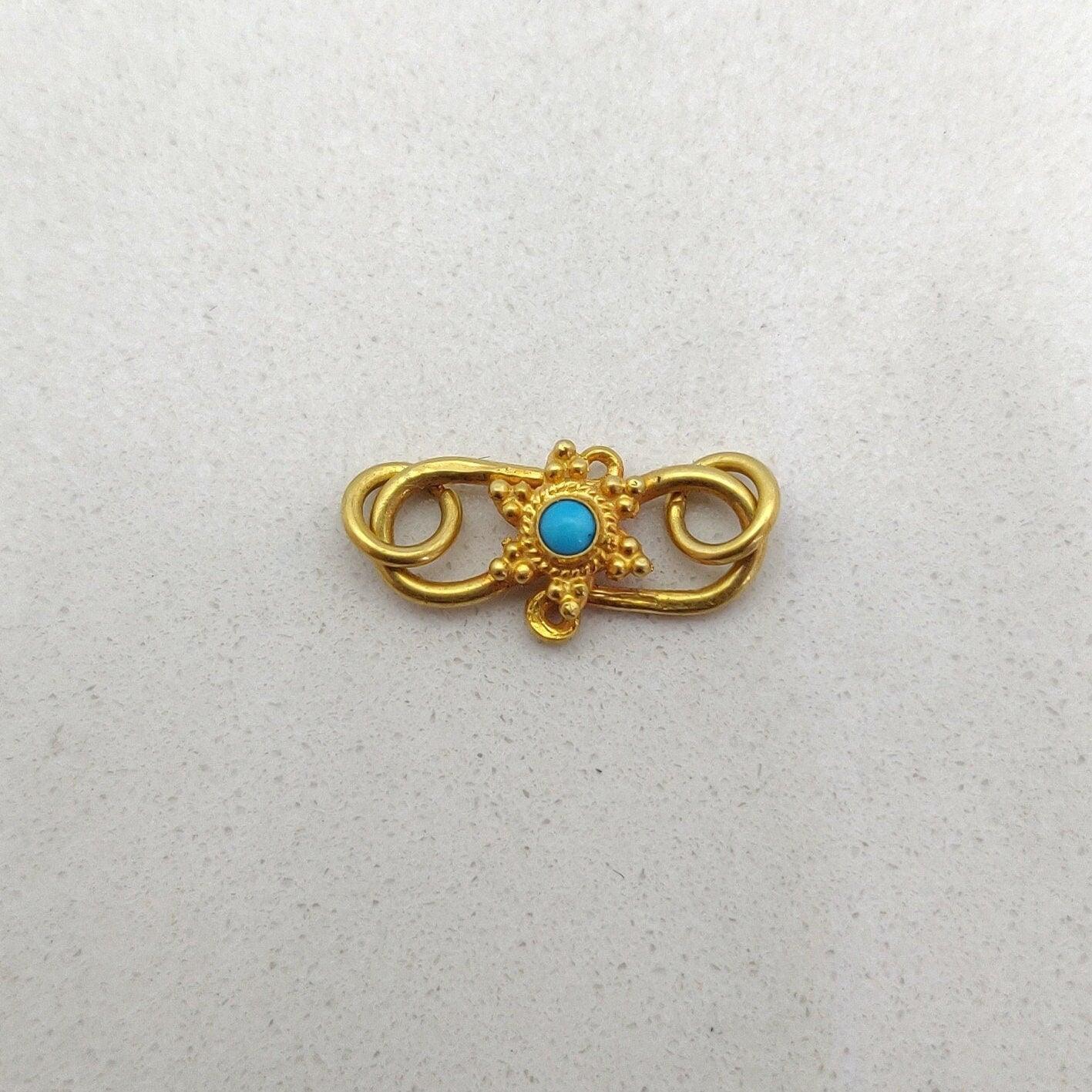 18k Yellow Gold Turquoise Stones S Clasp Lock Finding 17mm - Kanika Creations
