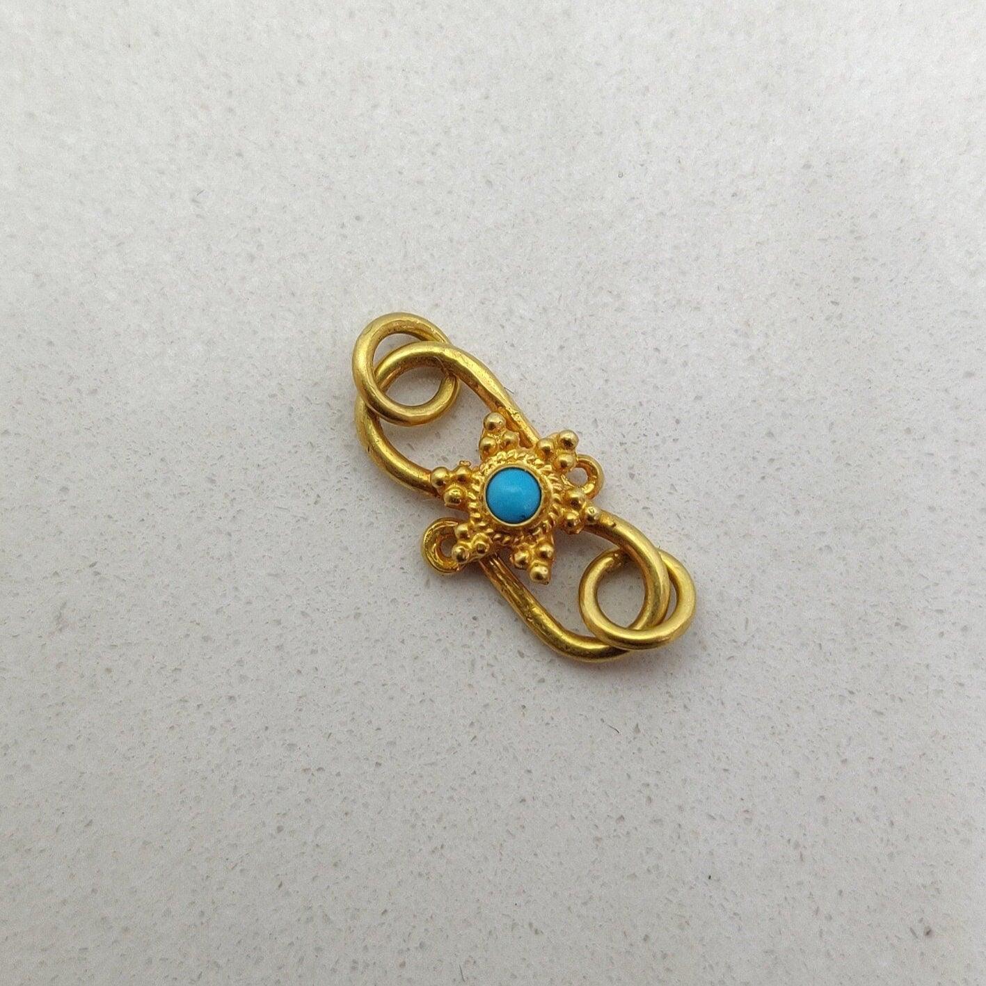 18k Yellow Gold Turquoise Stones S Clasp Lock Finding 17mm - Kanika Creations