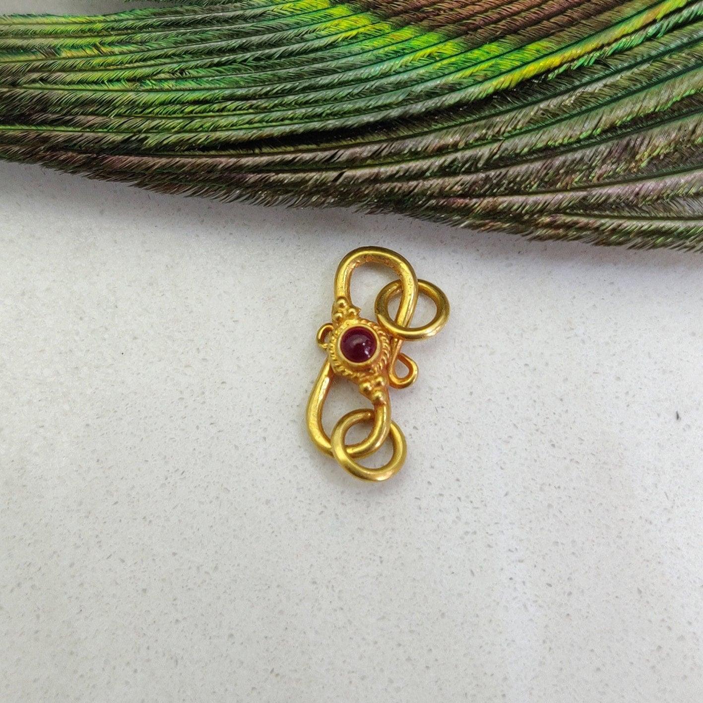 15X7mm 18k Yellow Gold Ruby S Hook Clasp Lock - Kanika Creations